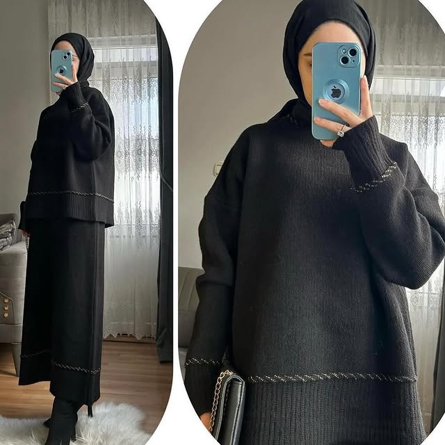 Black wool skirt set ~one size fits up to size 42ا...