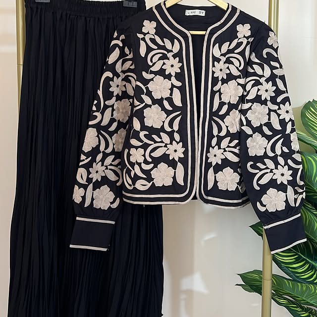 Embroidery jacket available in s,m,l for 39$ Skirt...