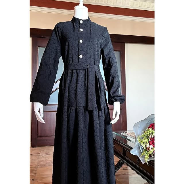 Maxi black dress jacquard fabric (80% cotton, 20% ...