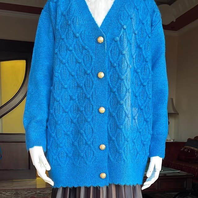 Short wool cardigan Available in electric blue Fre...